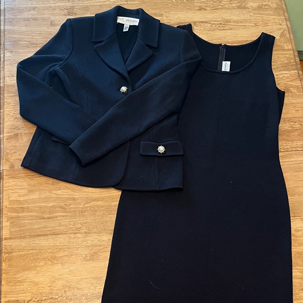 St. John Black Blazer and Dress Set